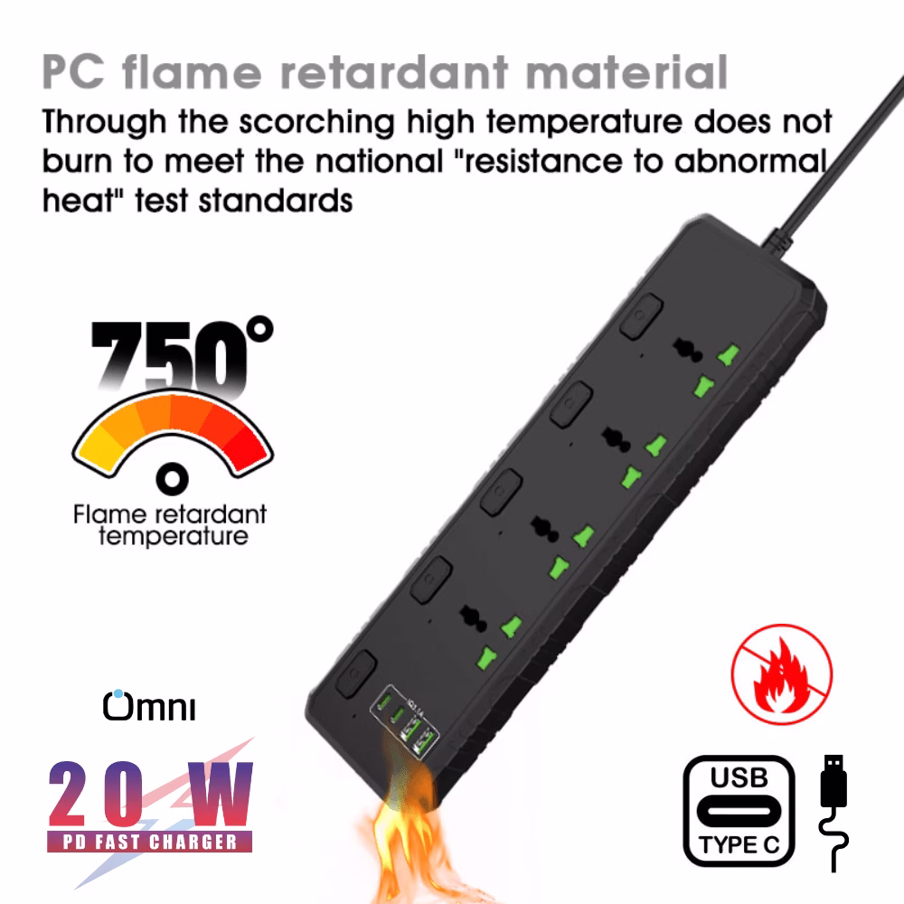 Power Extension board - USB PD 20W Fast Charger - Imported 2 Extension board multi socket