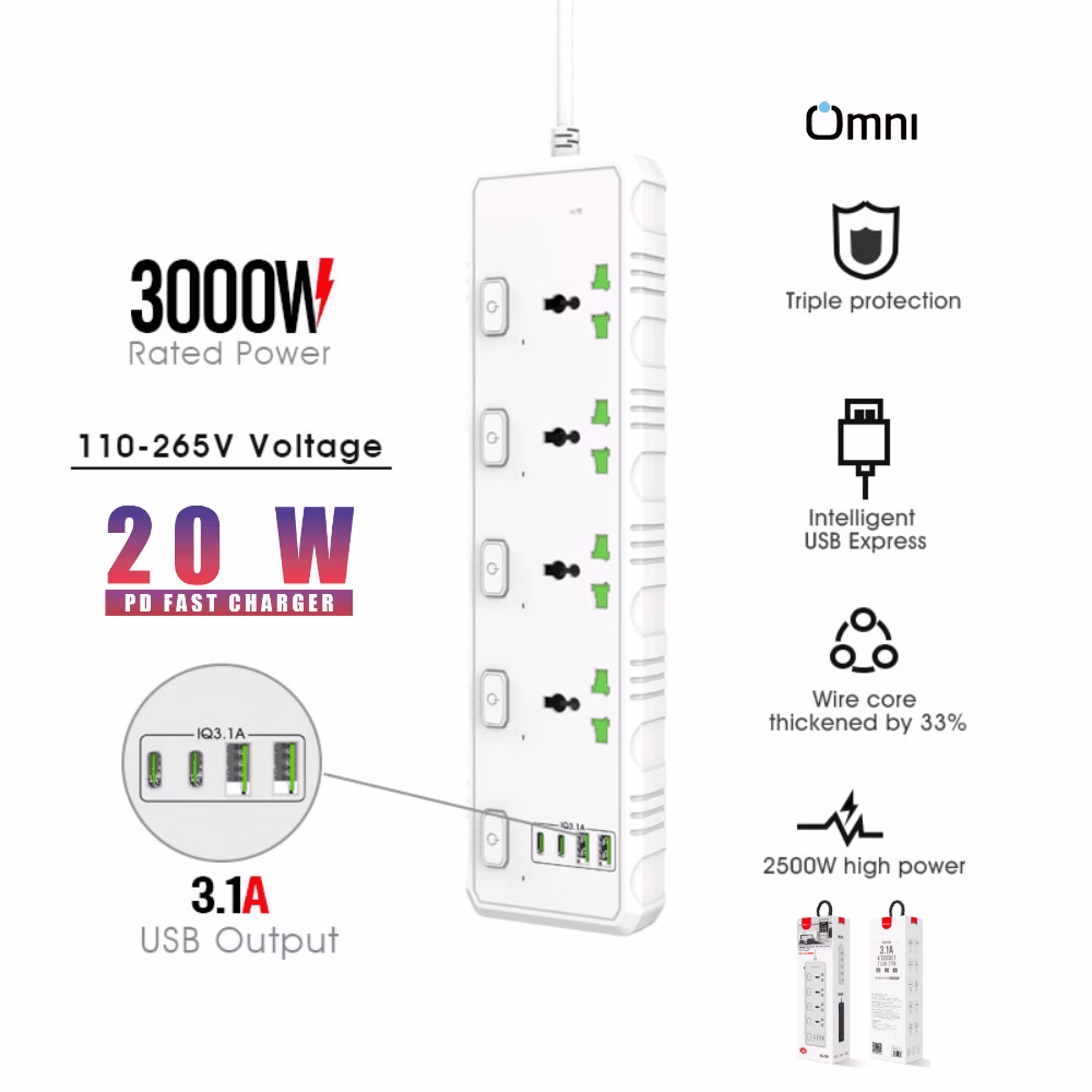 Power Extension board - USB PD 20W Fast Charger - Imported 1 heavy duty power strip with USB C PD Ports