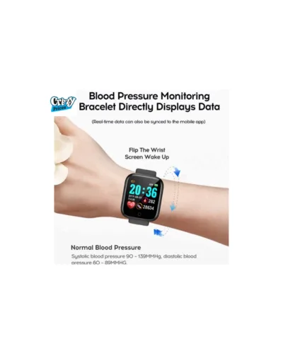 D20 Ultra Fitness Bracelet Blood Pressure ; Heart Rate Monitor Smartwatch with FitPro App – Black - Image 3