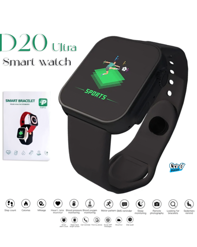 D20 Ultra Fitness Bracelet Blood Pressure  Heart Rate Monitor Smartwatch with FitPro App – Black - Image 2