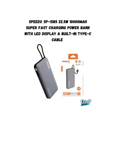 SPEEDX SP-S185 22.5W 10000mAh Super Fast Charging Power Bank with LED Display  Built-in Type-C Cable - Image 1