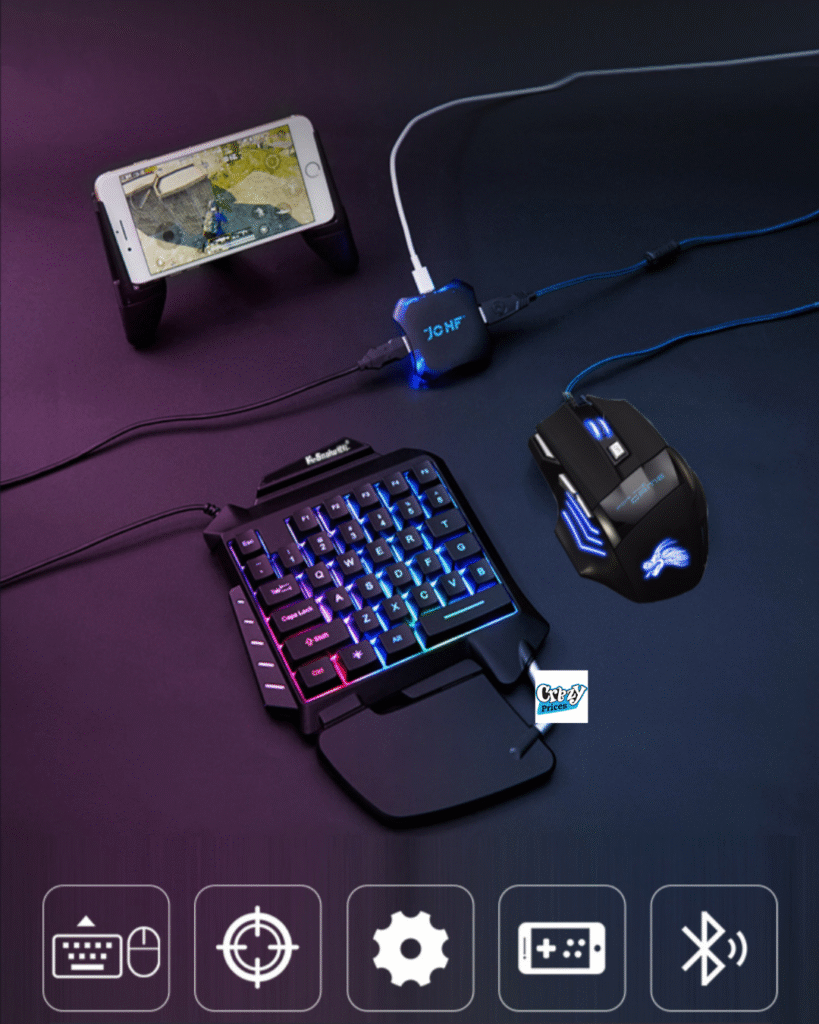 gaming combo 3 Take your mobile gaming to the <strong data-start="802" data-end="816">next level</strong> with the <strong data-start="826" data-end="887">Gaming Wireless Bluetooth 5-in-1 Combo Keyboard and Mouse</strong> – a must-have for PUBG, Free Fire, COD Mobile, and all FPS games. Whether you’re on <strong data-start="972" data-end="999">Android (7.0 and above)</strong> or <strong data-start="1003" data-end="1023">iOS (below 13.4)</strong>, this combo ensures smooth, lag-free, and professional-level performance. <h3 data-start="1954" data-end="1969"></h3>
