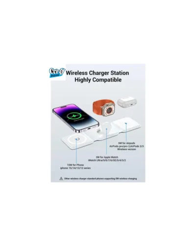 3 in 1 15W Fast Wireless Magnetic Charging Pad for iPhone, AirPods  Apple Watch – Foldable Travel Charger - Image 3
