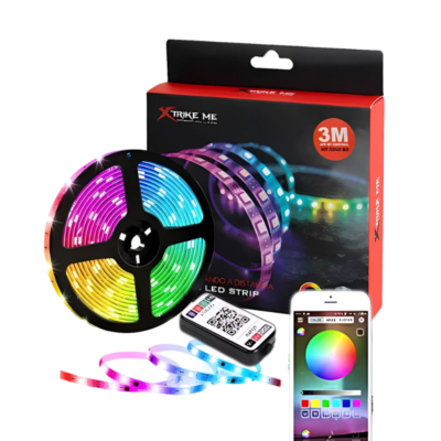 Smart RGB LED strip lights kit 5 meters with SMD 5050 LEDs and power supply adapter for room and TV lighting in Pakistan