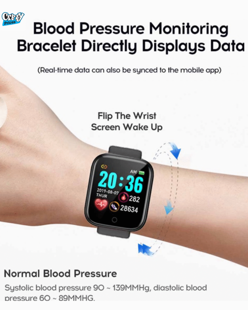 D20 Ultra Fitness Bracelet Blood Pressure  Heart Rate Monitor Smartwatch with FitPro App – Black