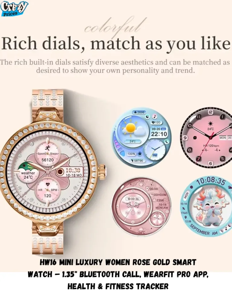 HW16- Min-i Luxury Women- Rose- Gold Smart Watch – 1.35" Bluetooth Call, WearFit Pro App-, Health- , Fitness- Tracker