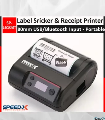 SPEED-X- SP-L610BT- Portable- Thermal- Printer- 80mm- (Label & Receipt 2-in-1) – USB + Bluetooth- | 203- DPI | 2500mAh- Battery