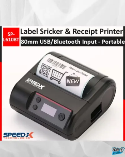 SPEED-X- SP-L610BT- Portable- Thermal- Printer- 80mm- (Label & Receipt 2-in-1) – USB + Bluetooth- | 203- DPI | 2500mAh- Battery