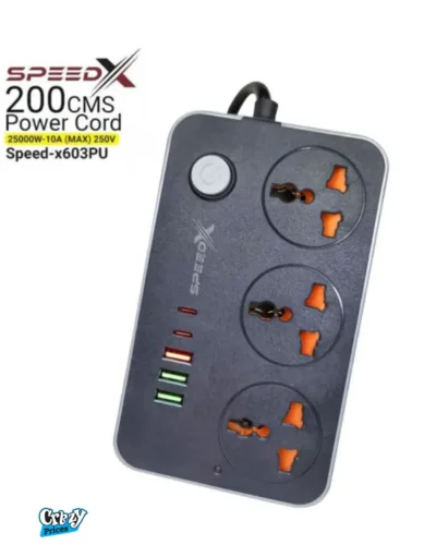 603PU Speed-X Power Universal Travel Extension Socket | 3 AC Outlets + 3 USB + 2 Type-C | 2M Cable | Surge Protection - Image 2