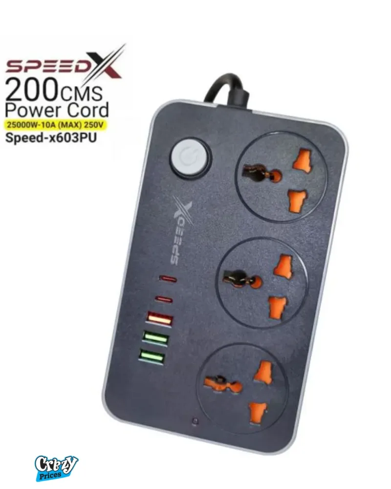 603PU Speed-X Power Universal Travel Extension Socket | 3 AC Outlets + 3 USB + 2 Type-C | 2M Cable | Surge Protection - Image 2