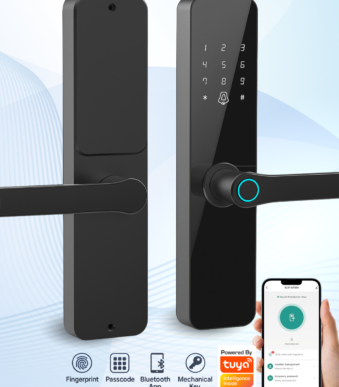 Smart fingerprint Bluetooth door lock for rooms and Airbnb apartments in Pakistan with digital passcode, mobile app control, and fingerprint sensor – available at best price on CrazyPrices.pk