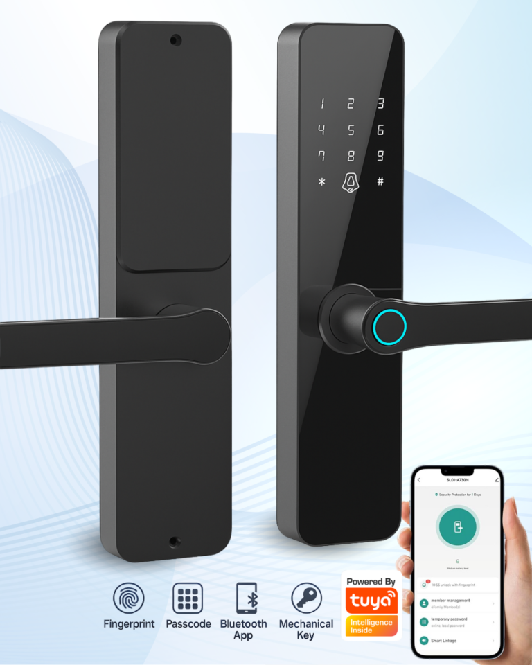 Smart fingerprint Bluetooth door lock for rooms and Airbnb apartments in Pakistan with digital passcode, mobile app control, and fingerprint sensor – available at best price on CrazyPrices.pk